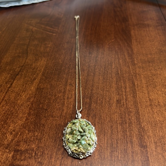Vintage Silver Pendant Necklace with Jade Colored Stones, EUC - Picture 2 of 4